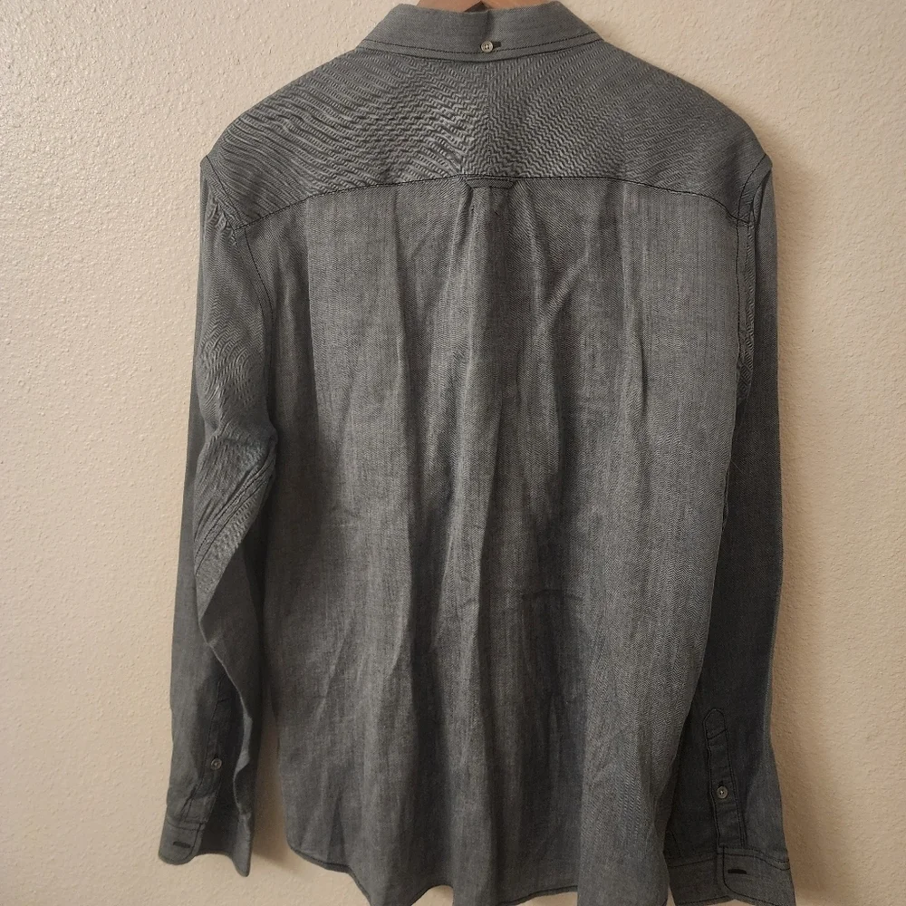 True Religion Slim Herringbone Button Down Long Sleeve Shirt Mens Large